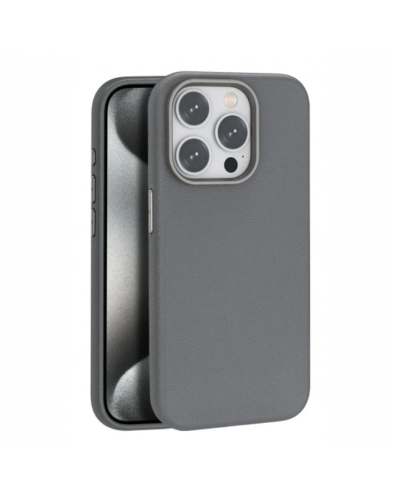 Joko iPhone 15 Pro Max Kılıf Wonder Deri Magsafe Kapak - Titan Gri