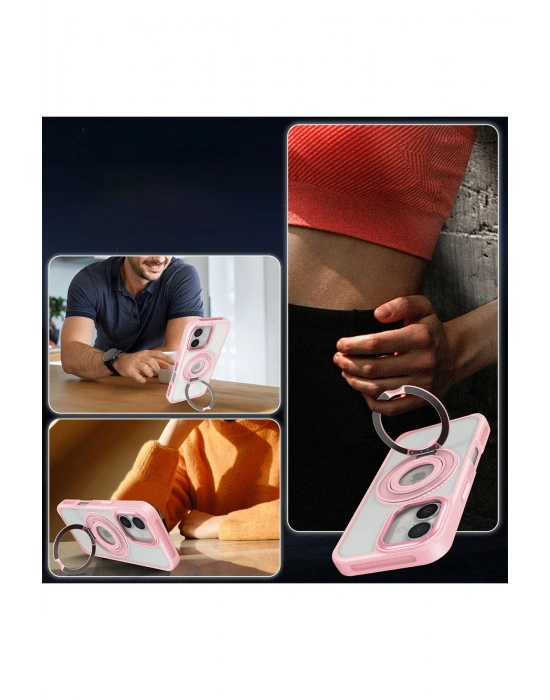 Joko iPhone 16 Banza Magsafe Standlı Kapak - Pembe