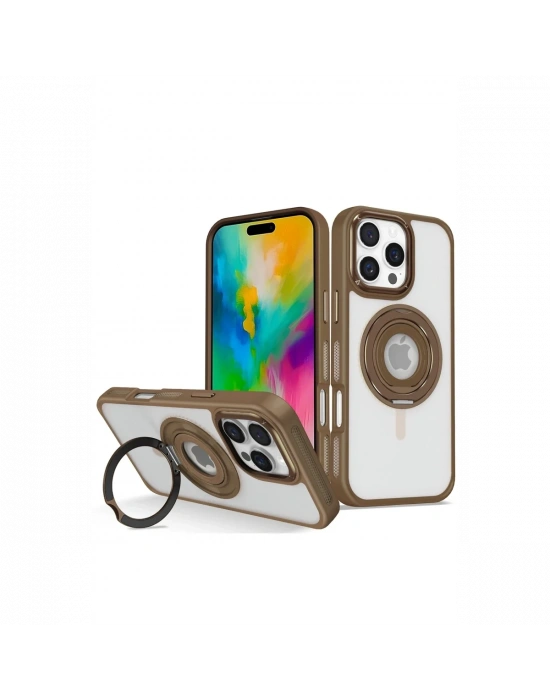 Joko iPhone 16 Pro Banza Magsafe Standlı Kapak - Kahverengi