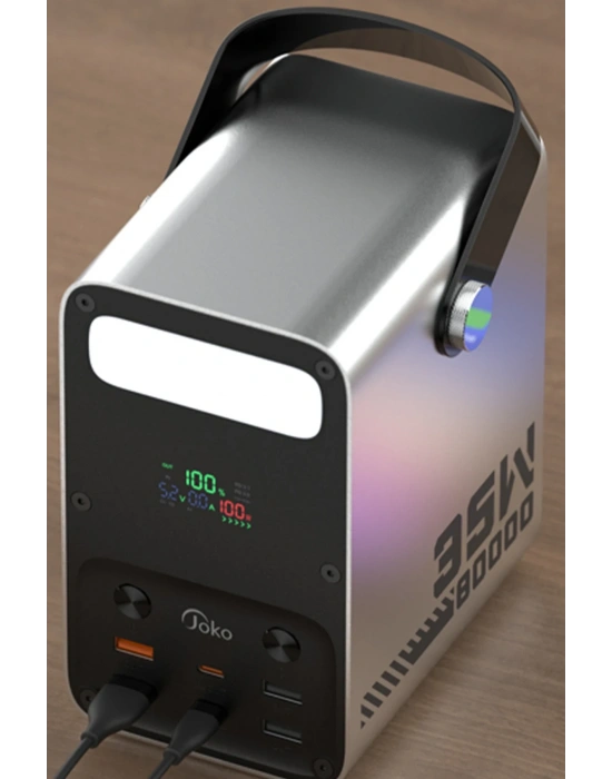 Joko J52 80.000 mAh Dijital Şarj Göstergeli Led Işıklı 35W PD Powerbank - Gümüş