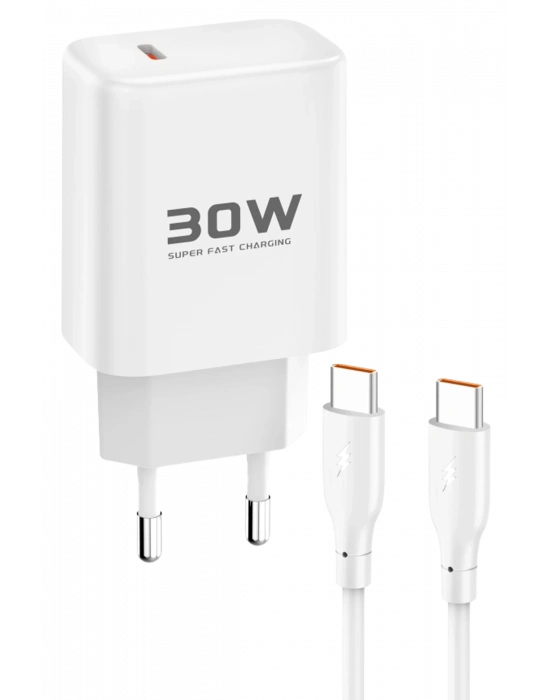 Joko JK89 30W Type-C Çıkışlı Ekstra DC67 1M Type-C to Type-C Kablolu PD Şarj Cihazı - Beyaz