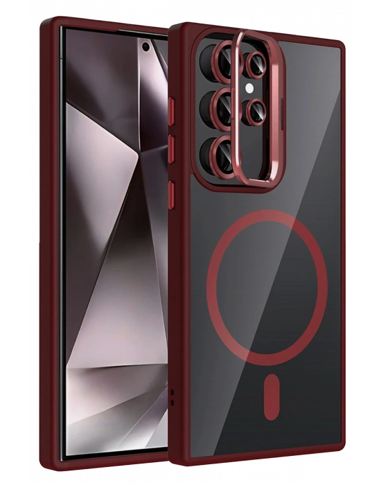 Joko Samsung Galaxy S23 Ultra Remim Lensli Magsafe Standlı Kapak - Bordo