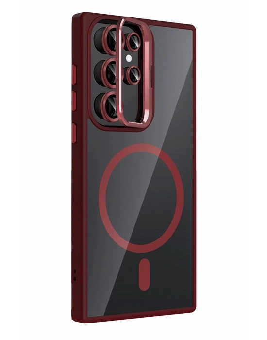 Joko Samsung Galaxy S23 Ultra Remim Lensli Magsafe Standlı Kapak - Bordo