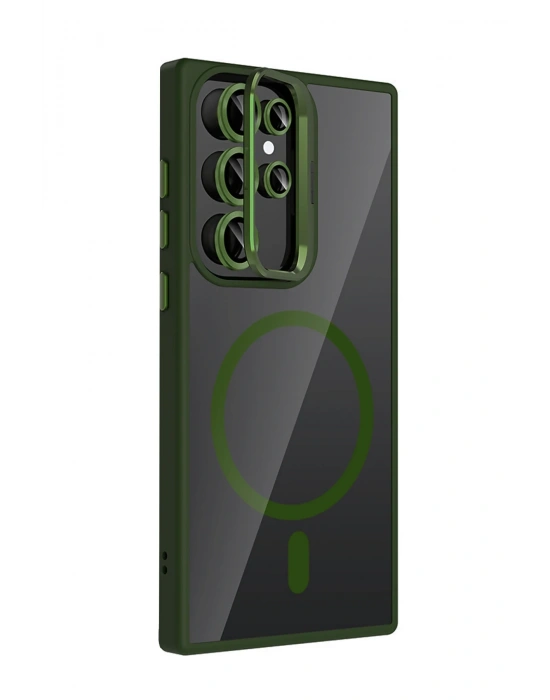 Joko Samsung Galaxy S23 Ultra Remim Lensli Magsafe Standlı Kapak - Koyu Yeşil