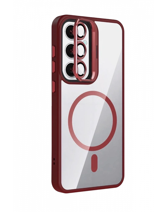 Joko Samsung Galaxy S24 FE Remim Lensli Magsafe Standlı Kapak - Bordo
