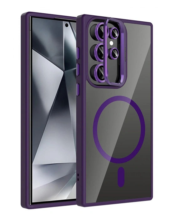Joko Samsung Galaxy S24 Ultra Remim Lensli Magsafe Standlı Kapak - Derin Mor