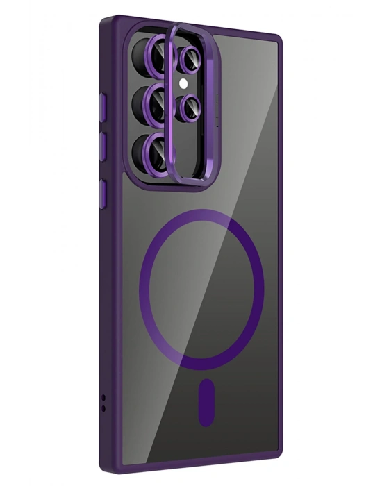 Joko Samsung Galaxy S24 Ultra Remim Lensli Magsafe Standlı Kapak - Derin Mor