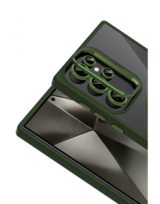 Joko Samsung Galaxy S24 Ultra Remim Lensli Magsafe Standlı Kapak - Koyu Yeşil