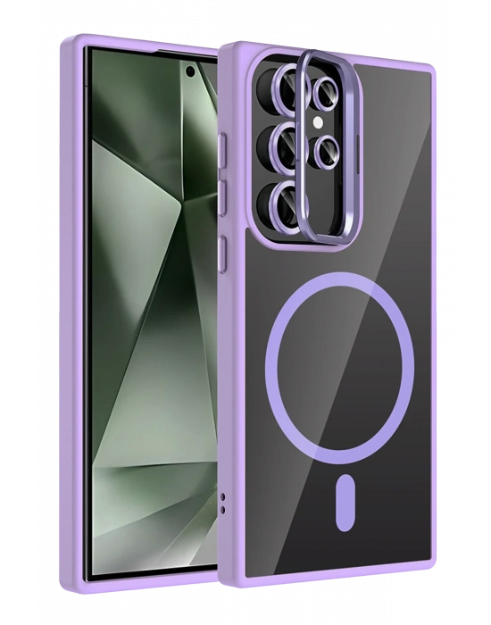 Joko Samsung Galaxy S24 Ultra Remim Lensli Magsafe Standlı Kapak - Lila