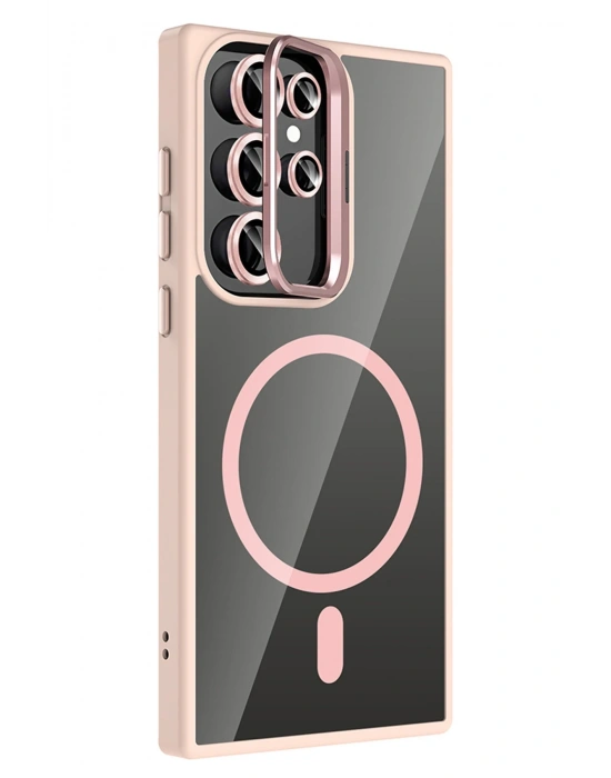 Joko Samsung Galaxy S24 Ultra Remim Lensli Magsafe Standlı Kapak - Pembe