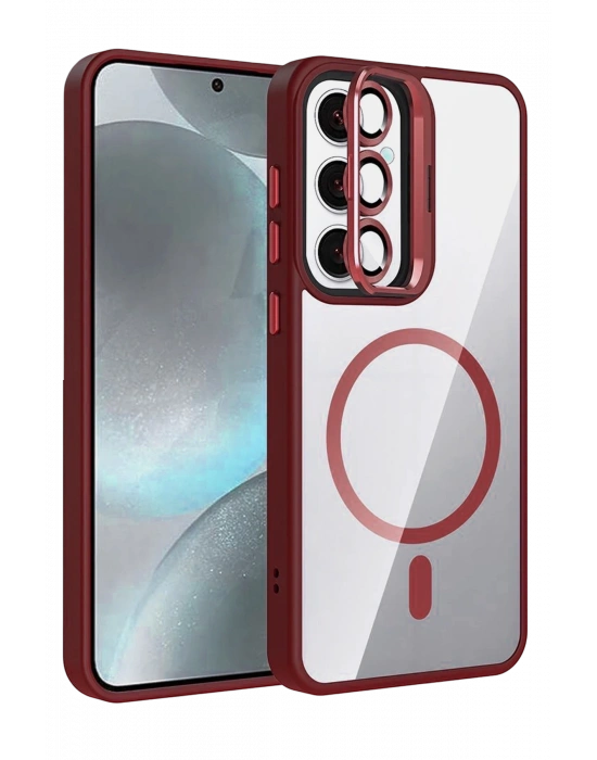 Joko Samsung Galaxy S25 Remim Lensli Magsafe Standlı Kapak - Bordo