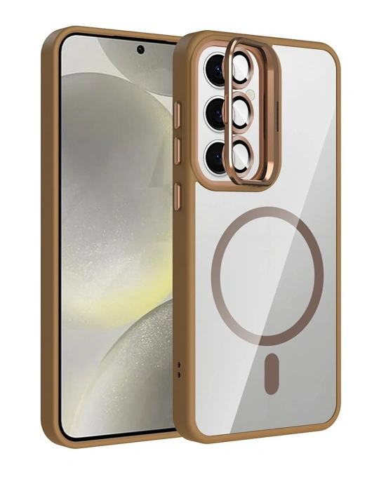 Joko Samsung Galaxy S25 Remim Lensli Magsafe Standlı Kapak - Kahverengi