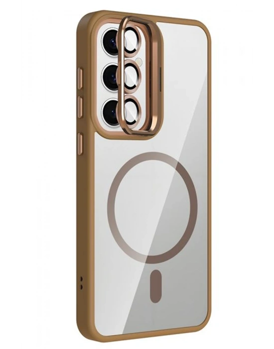 Joko Samsung Galaxy S25 Remim Lensli Magsafe Standlı Kapak - Kahverengi