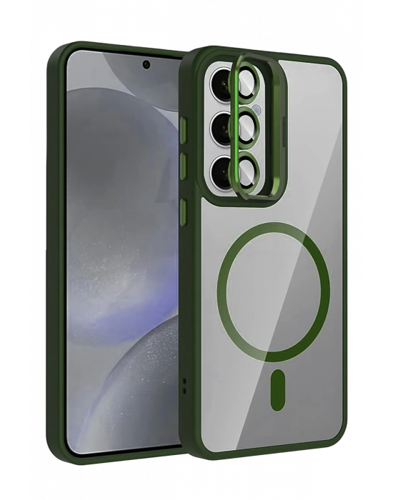 Joko Samsung Galaxy S25 Remim Lensli Magsafe Standlı Kapak - Koyu Yeşil