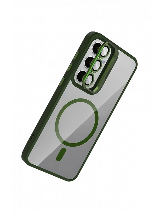 Joko Samsung Galaxy S25 Remim Lensli Magsafe Standlı Kapak - Koyu Yeşil