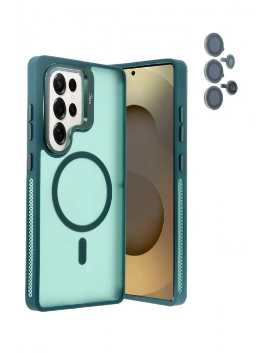 Joko Samsung Galaxy S25 Ultra Flet Lens Magsafe Kapak - Koyu Yeşil