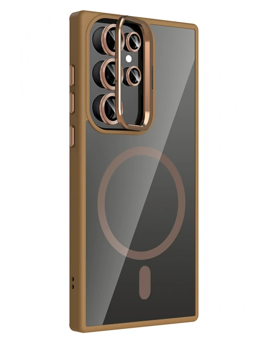 Joko Samsung Galaxy S25 Ultra Remim Lensli Magsafe Standlı Kapak - Kahverengi