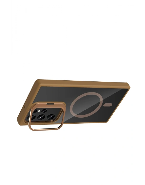 Joko Samsung Galaxy S25 Ultra Remim Lensli Magsafe Standlı Kapak - Kahverengi