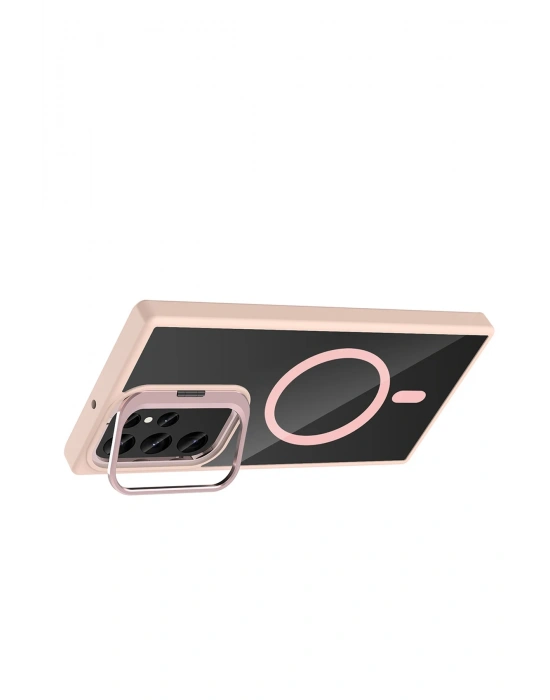 Joko Samsung Galaxy S25 Ultra Remim Lensli Magsafe Standlı Kapak - Pembe