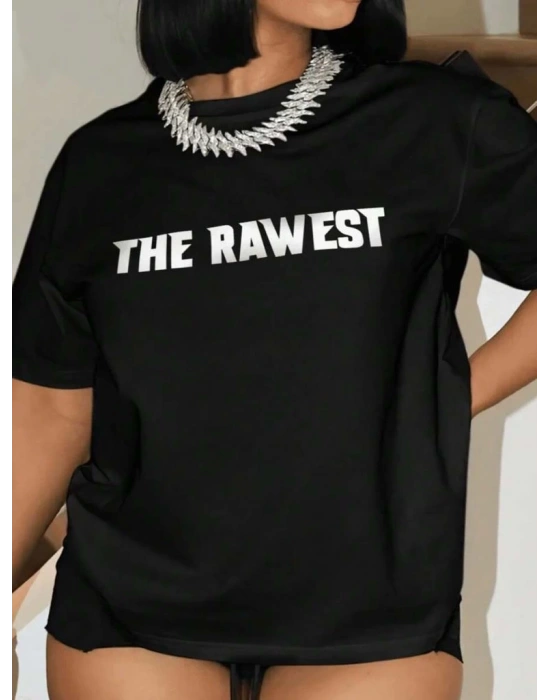 Kadın Baskılı Oversize T-shirt - Siyah