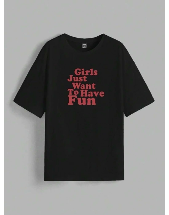 Kadın Baskılı Oversize T-shirt - Siyah