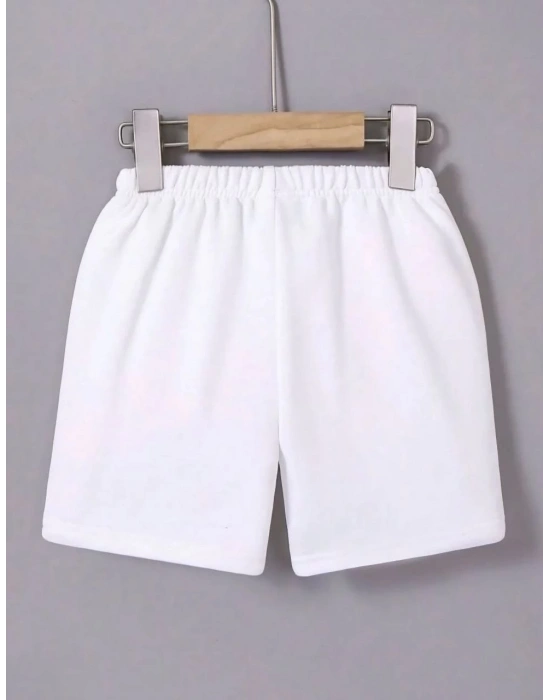 Kadın Beli Lastikli Mini Düz Şort - Beyaz