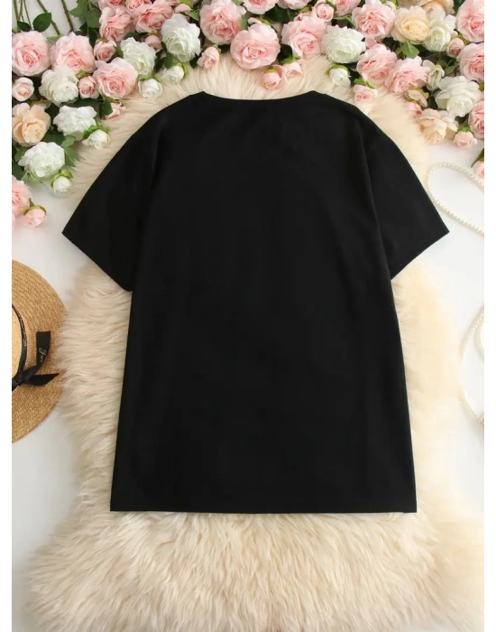 Kadın Beyaz Ive Got Your Back Grafik Tişört - Eğlenceli Çubuk Tasarımlı Oversize Günlük Kısa Kollu Tişört, Polyester Örgü, Yuvarlak Yaka, İlkbahar ve Yaz için Mükemmel, Günlük Giyim Tişört | Eğlenceli Tasarım | Polyester Kumaş- Siyah