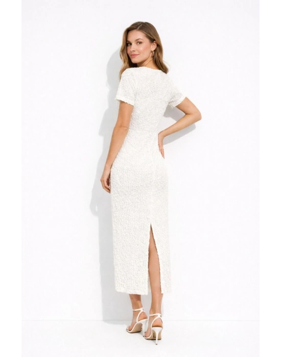 Kadın Beyaz Kısa Kollu Arkası Yırtmaçlı Uzun Elbise + İç Göstermeyen Askılı Mini Elbiseli - Beyaz