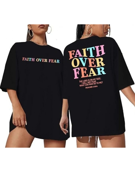 Kadın Bisiklet Yaka Baskılı T-shirt - Siyah