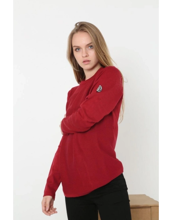 Kadın Biskilet Yaka Kolu Armalı - Kırmızı