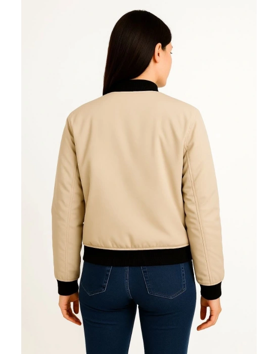 Kadın Bomber Mont Ceket – Fermuarlı, Kapitone İçi Astarlı, Su İtici Kumaş, Regular Fit, Yandan Cepli, Günlük Bahar & Kış Şık Rahat Stil - bej