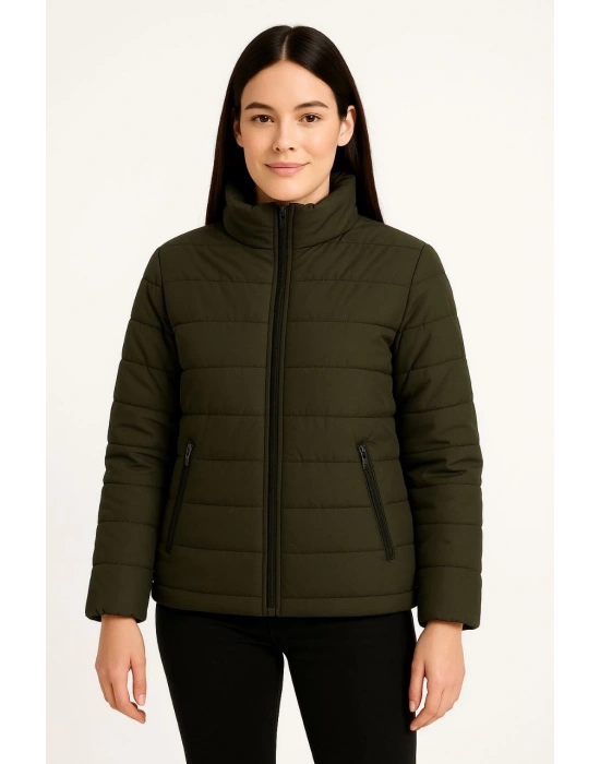 Kadın Bomber Mont Ceket – Su İtici Kumaş, Kapitone Astarlı, Fermuarlı, Kışlık - Haki