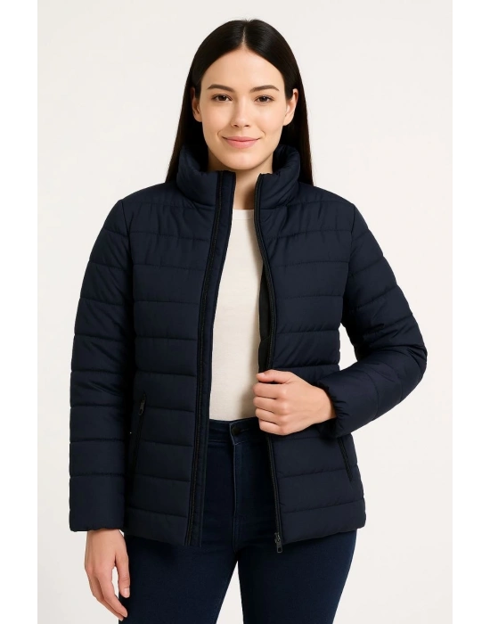 Kadın Bomber Mont Ceket – Su İtici Kumaş, Kapitone Astarlı, Fermuarlı, Kışlık - Lacivert