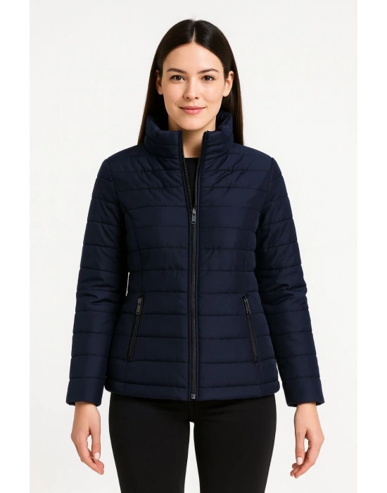 Kadın Bomber Mont Ceket – Su İtici Kumaş, Kapitone Astarlı, Fermuarlı, Kışlık - Lacivert