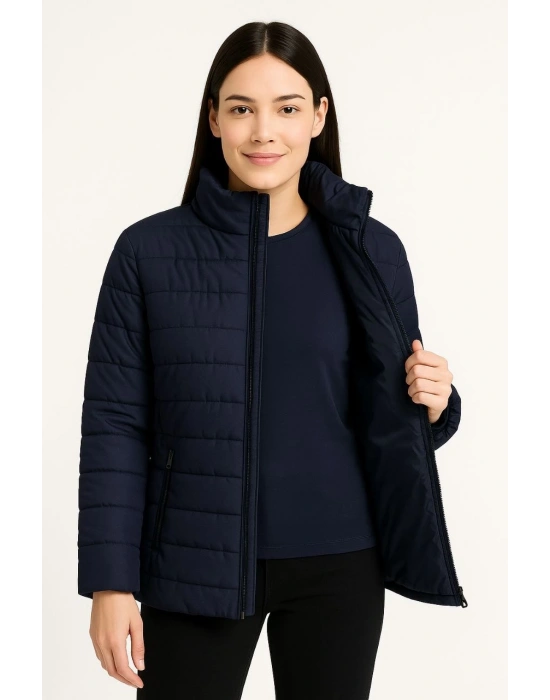 Kadın Bomber Mont Ceket – Su İtici Kumaş, Kapitone Astarlı, Fermuarlı, Kışlık - Lacivert