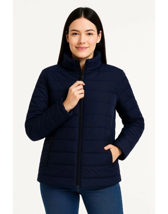 Kadın Bomber Mont Ceket – Su İtici Kumaş, Kapitone Astarlı, Fermuarlı, Kışlık - Lacivert