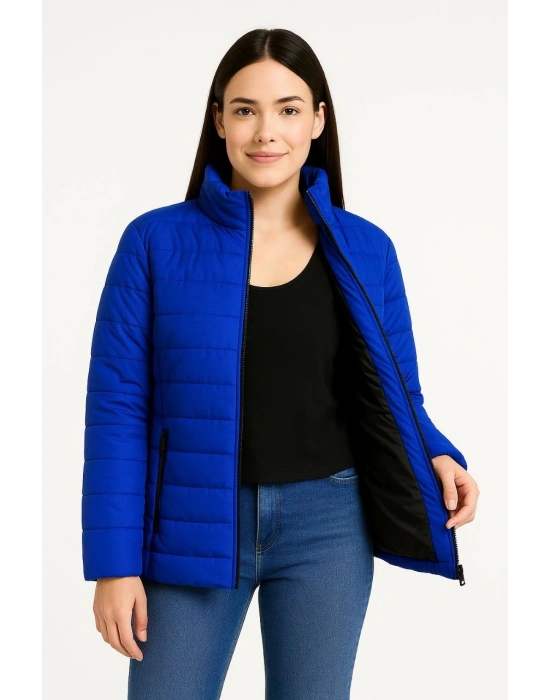 Kadın Bomber Mont Ceket – Su İtici Kumaş, Kapitone Astarlı, Fermuarlı, Kışlık - Saks Mavisi