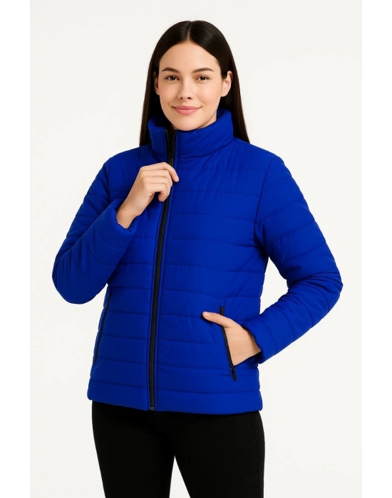 Kadın Bomber Mont Ceket – Su İtici Kumaş, Kapitone Astarlı, Fermuarlı, Kışlık - Saks Mavisi