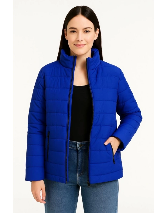 Kadın Bomber Mont Ceket – Su İtici Kumaş, Kapitone Astarlı, Fermuarlı, Kışlık - Saks Mavisi