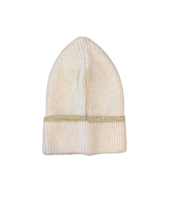 Kadın Dokuma Simli Triko Bere - Beyaz