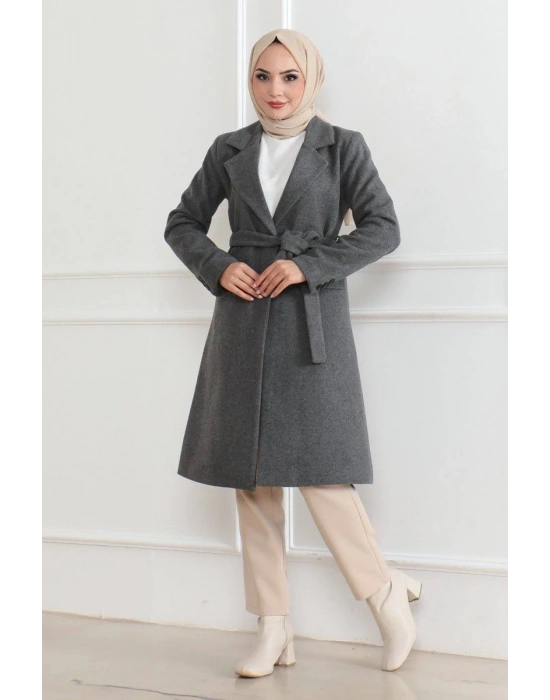 Kadın Düğmeli İçi Astarlı Kaşmir Kaşe Kaban - Bej