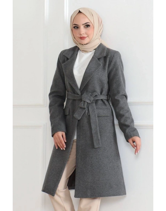 Kadın Düğmeli İçi Astarlı Kaşmir Kaşe Kaban - Bej