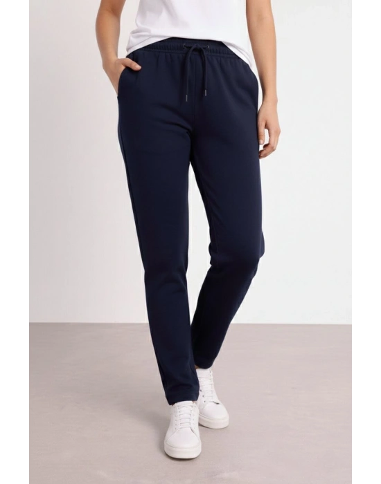 Kadın Düz Paça Beli Lastikli İpli Günlük Spor Eşofman Altı Rahat Fit - Lacivert