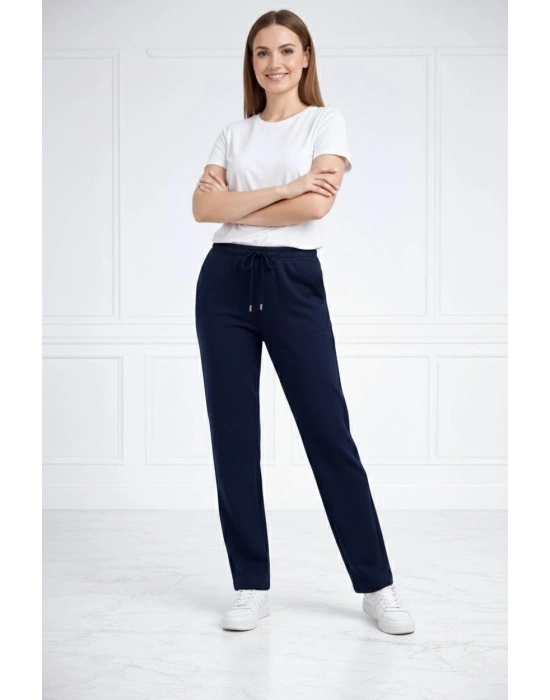 Kadın Düz Paça Beli Lastikli İpli Günlük Spor Eşofman Altı Rahat Fit - Lacivert