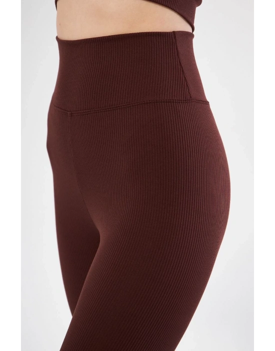 Kadın Fitilli Full Likralı Yüksek Bel Toparlayıcı Tayt Günlük ve Spor Kullanım - Bordo