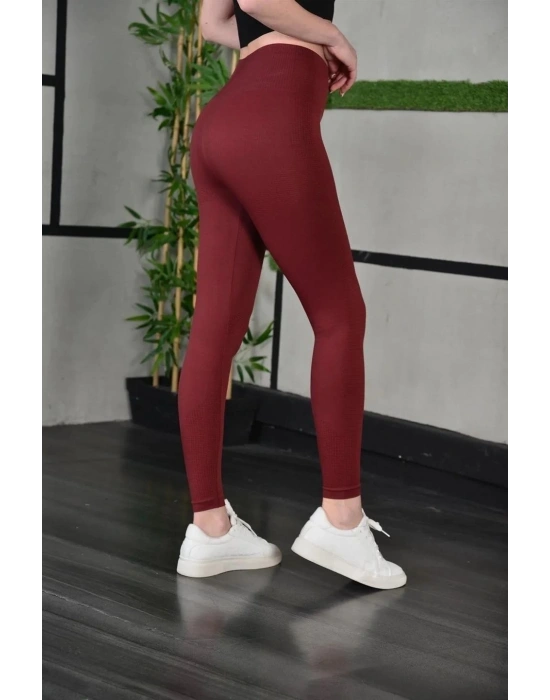 Kadın Full Likra Extra Toparlayıcı Yüksek Bel Dar Kalıp Günlük Spor Tayt - Bordo