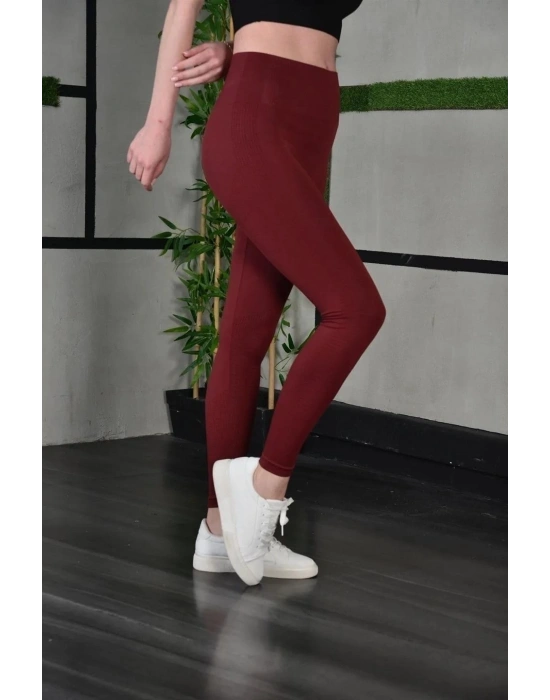 Kadın Full Likra Extra Toparlayıcı Yüksek Bel Dar Kalıp Günlük Spor Tayt - Bordo