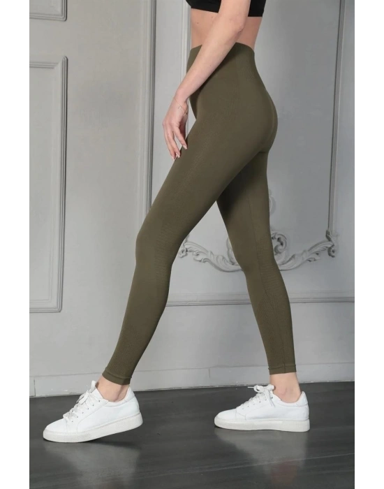 Kadın Full Likra Extra Toparlayıcı Yüksek Bel Dar Kalıp Günlük Spor Tayt - Haki