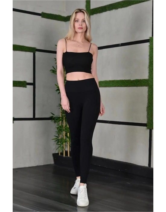 Kadın Full Likra Extra Toparlayıcı Yüksek Bel Dar Kalıp Günlük Spor Tayt - Siyah
