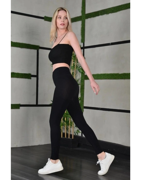 Kadın Full Likra Extra Toparlayıcı Yüksek Bel Dar Kalıp Günlük Spor Tayt - Siyah
